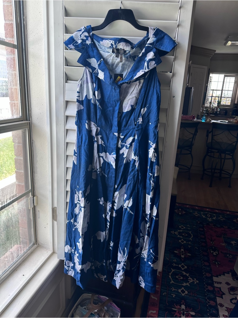 Donna Karan Blue Floral Sleeveless Midi Dress - Picture 3 of 6